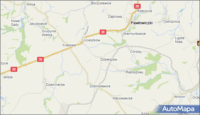 mapa Dobieszów gmina Pawłowiczki, Dobieszów gmina Pawłowiczki na mapie Targeo