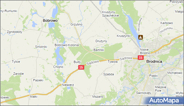 mapa Drużyny gmina Brodnica, Drużyny gmina Brodnica na mapie Targeo