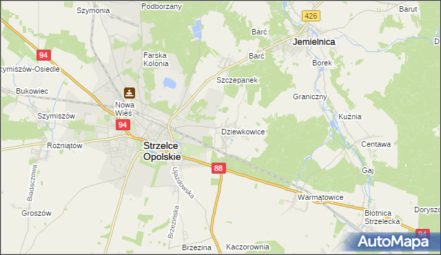 mapa Dziewkowice, Dziewkowice na mapie Targeo