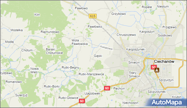 mapa Gąski gmina Ciechanów, Gąski gmina Ciechanów na mapie Targeo