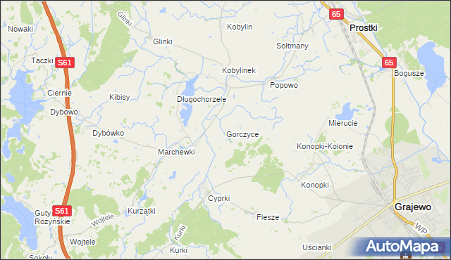 mapa Gorczyce gmina Prostki, Gorczyce gmina Prostki na mapie Targeo