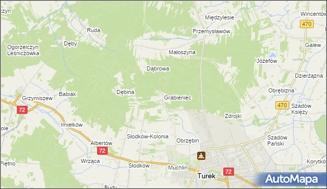 mapa Grabieniec gmina Turek, Grabieniec gmina Turek na mapie Targeo