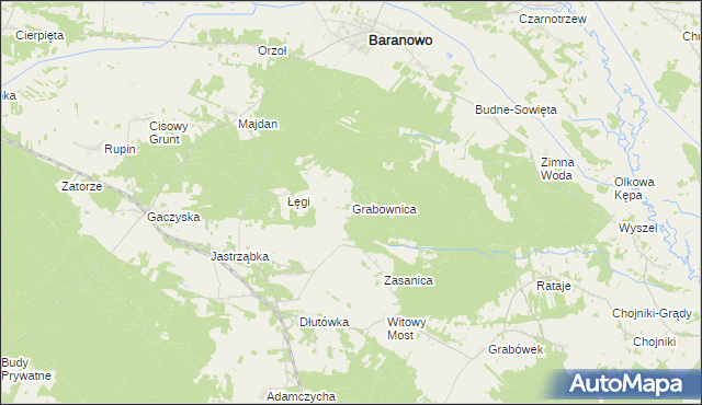 mapa Grabownica gmina Baranowo, Grabownica gmina Baranowo na mapie Targeo