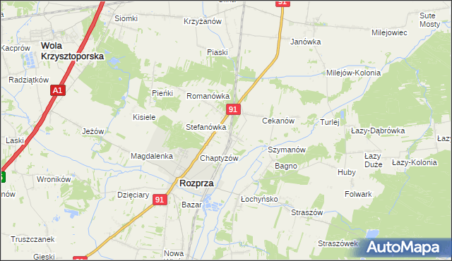 mapa Ignaców gmina Rozprza, Ignaców gmina Rozprza na mapie Targeo