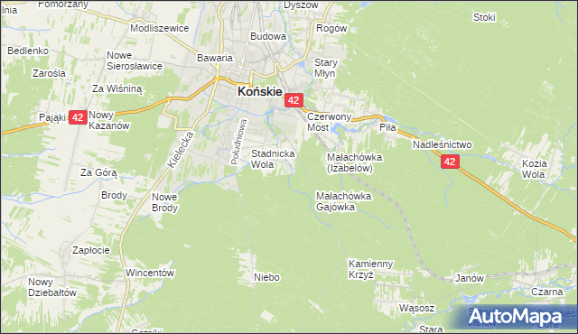 mapa Izabelów gmina Końskie, Izabelów gmina Końskie na mapie Targeo