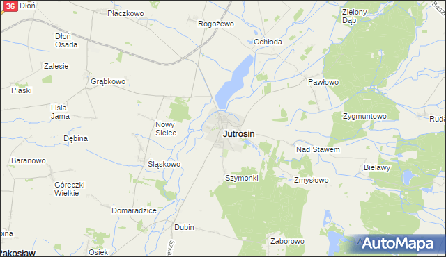 mapa Jutrosin powiat rawicki, Jutrosin powiat rawicki na mapie Targeo