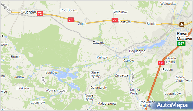 mapa Kaliszki gmina Rawa Mazowiecka, Kaliszki gmina Rawa Mazowiecka na mapie Targeo