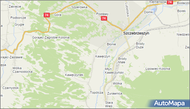 mapa Kawęczyn gmina Szczebrzeszyn, Kawęczyn gmina Szczebrzeszyn na mapie Targeo