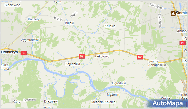 mapa Klekotowo gmina Siemiatycze, Klekotowo gmina Siemiatycze na mapie Targeo