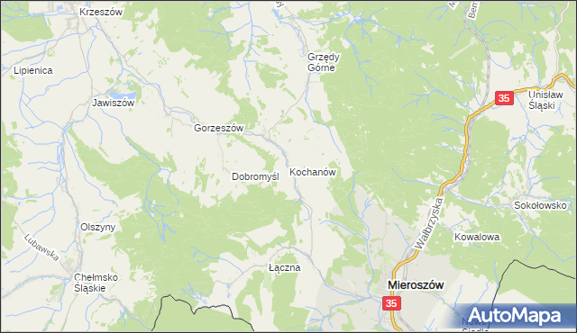 mapa Kochanów gmina Kamienna Góra, Kochanów gmina Kamienna Góra na mapie Targeo