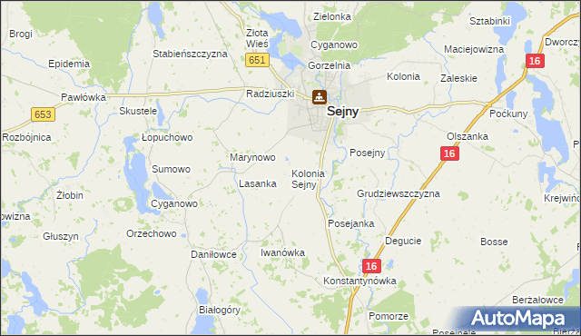 mapa Kolonia Sejny, Kolonia Sejny na mapie Targeo