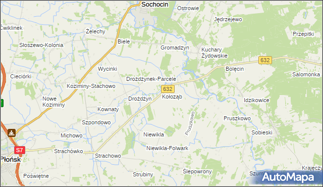 mapa Kołoząb gmina Sochocin, Kołoząb gmina Sochocin na mapie Targeo