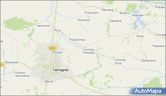mapa Korchów Pierwszy, Korchów Pierwszy na mapie Targeo