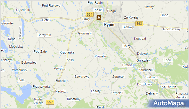 mapa Kowalki gmina Rypin, Kowalki gmina Rypin na mapie Targeo