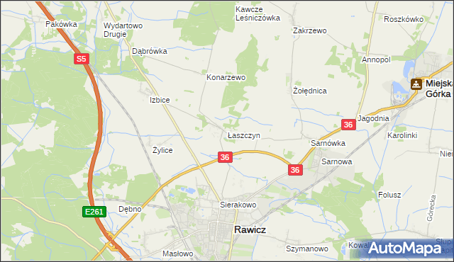 mapa Łaszczyn gmina Rawicz, Łaszczyn gmina Rawicz na mapie Targeo