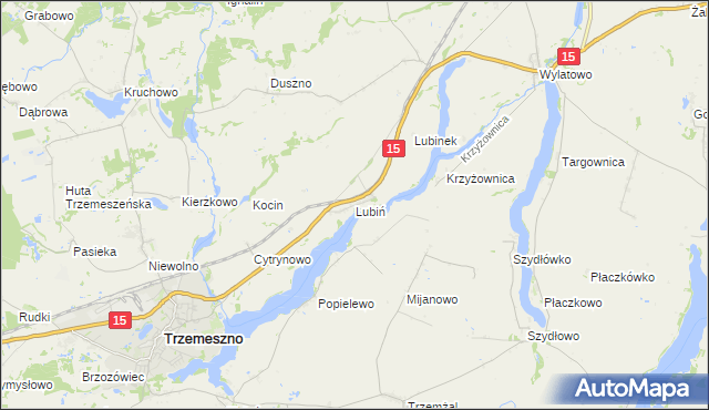 mapa Lubiń gmina Trzemeszno, Lubiń gmina Trzemeszno na mapie Targeo