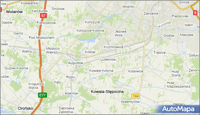 mapa Ludwinów gmina Kowala, Ludwinów gmina Kowala na mapie Targeo