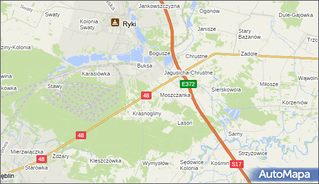 mapa Moszczanka gmina Ryki, Moszczanka gmina Ryki na mapie Targeo