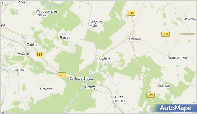 mapa Myślęta, Myślęta na mapie Targeo