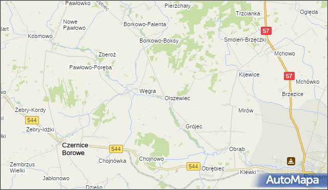 mapa Olszewiec gmina Czernice Borowe, Olszewiec gmina Czernice Borowe na mapie Targeo