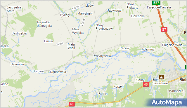 mapa Przybyszew gmina Promna, Przybyszew gmina Promna na mapie Targeo