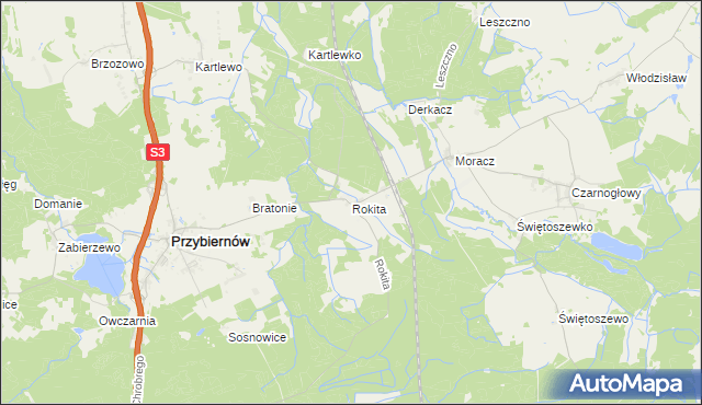 mapa Rokita gmina Przybiernów, Rokita gmina Przybiernów na mapie Targeo