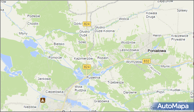 mapa Rozalin gmina Opole Lubelskie, Rozalin gmina Opole Lubelskie na mapie Targeo