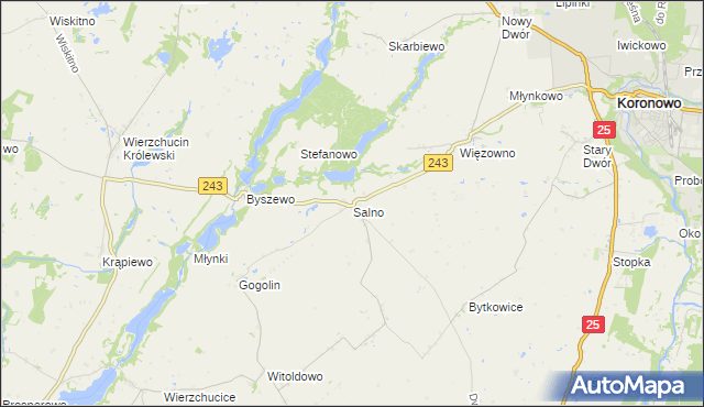 mapa Salno gmina Koronowo, Salno gmina Koronowo na mapie Targeo