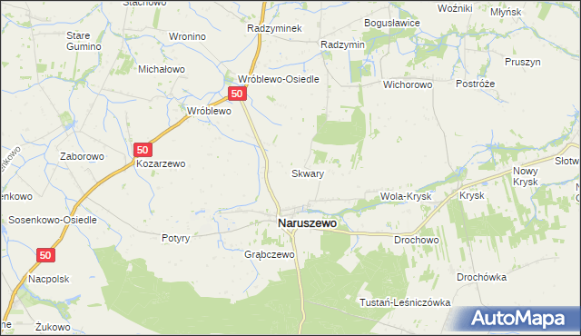 mapa Skwary gmina Naruszewo, Skwary gmina Naruszewo na mapie Targeo