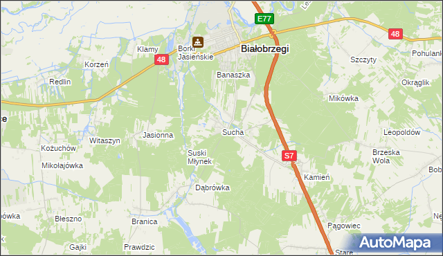 mapa Sucha gmina Białobrzegi, Sucha gmina Białobrzegi na mapie Targeo