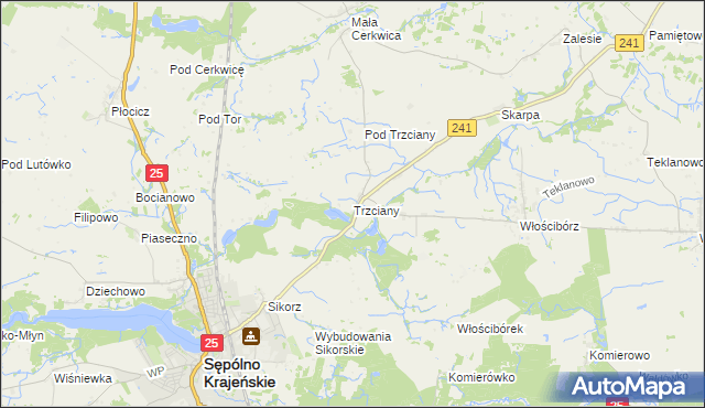 mapa Trzciany gmina Sępólno Krajeńskie, Trzciany gmina Sępólno Krajeńskie na mapie Targeo