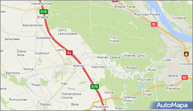 mapa Wieniec-Zalesie, Wieniec-Zalesie na mapie Targeo