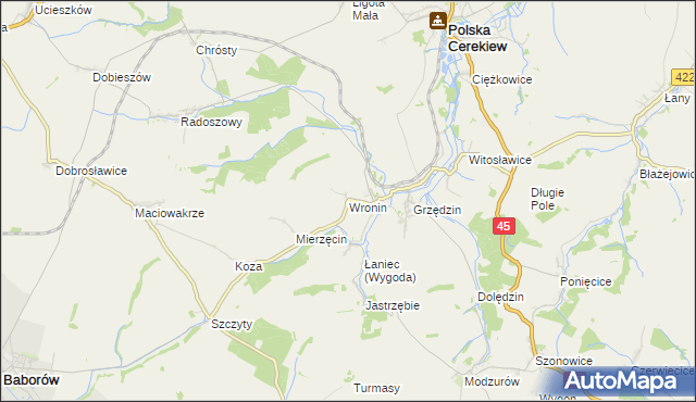 mapa Wronin gmina Polska Cerekiew, Wronin gmina Polska Cerekiew na mapie Targeo