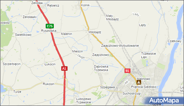 mapa Zajączkowo gmina Tczew, Zajączkowo gmina Tczew na mapie Targeo