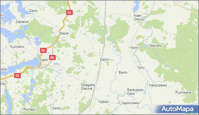 mapa Zatyki gmina Olecko, Zatyki gmina Olecko na mapie Targeo