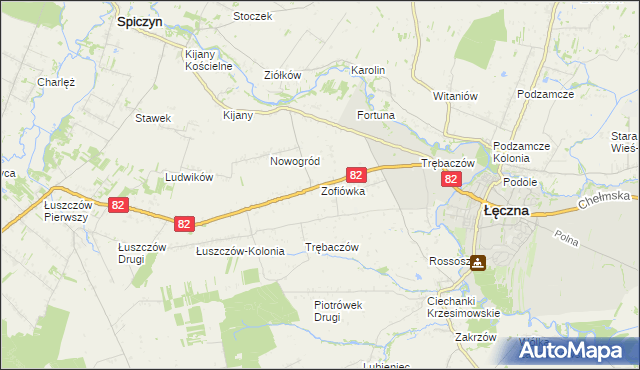 mapa Zofiówka gmina Łęczna, Zofiówka gmina Łęczna na mapie Targeo