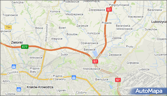 mapa Batowice, Batowice na mapie Targeo