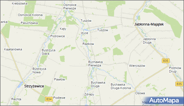 mapa Bychawka Trzecia, Bychawka Trzecia na mapie Targeo