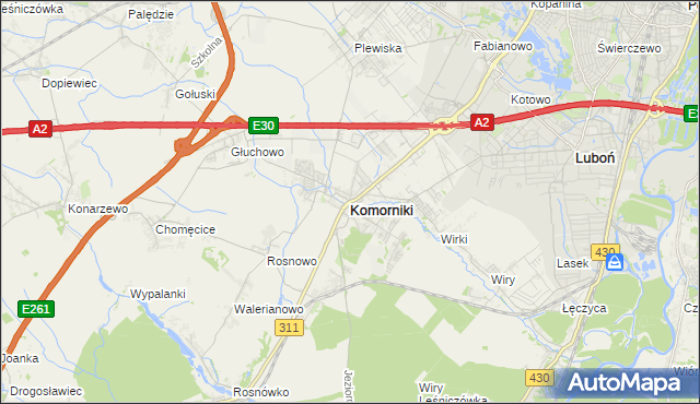 mapa Komorniki powiat poznański, Komorniki powiat poznański na mapie Targeo