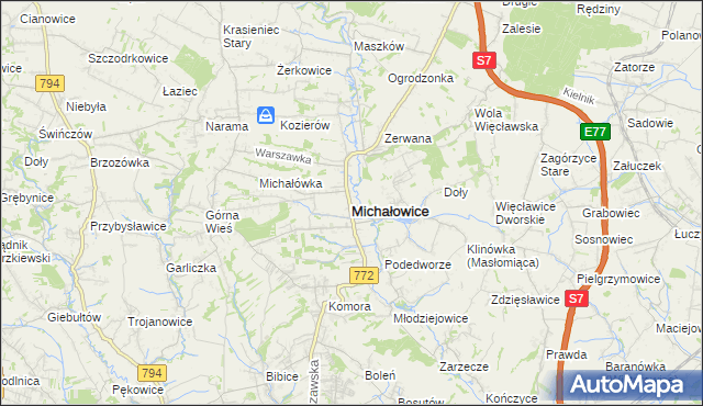 mapa Michałowice powiat krakowski, Michałowice powiat krakowski na mapie Targeo