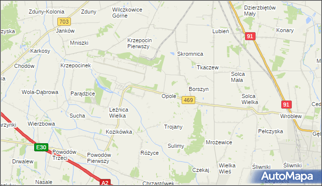 mapa Opole gmina Parzęczew, Opole gmina Parzęczew na mapie Targeo