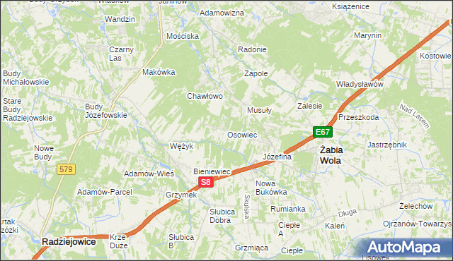 mapa Osowiec gmina Żabia Wola, Osowiec gmina Żabia Wola na mapie Targeo