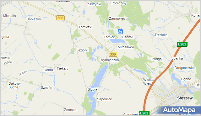 mapa Rybojedzko gmina Stęszew, Rybojedzko gmina Stęszew na mapie Targeo