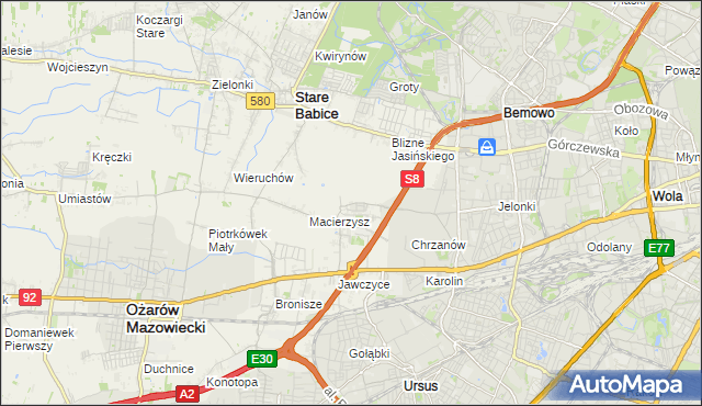 mapa Szeligi gmina Ożarów Mazowiecki, Szeligi gmina Ożarów Mazowiecki na mapie Targeo