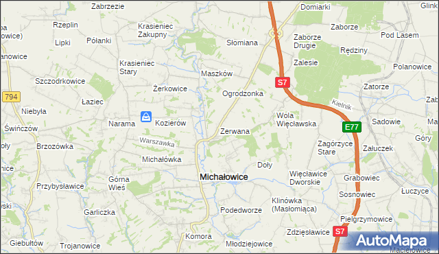 mapa Zerwana, Zerwana na mapie Targeo