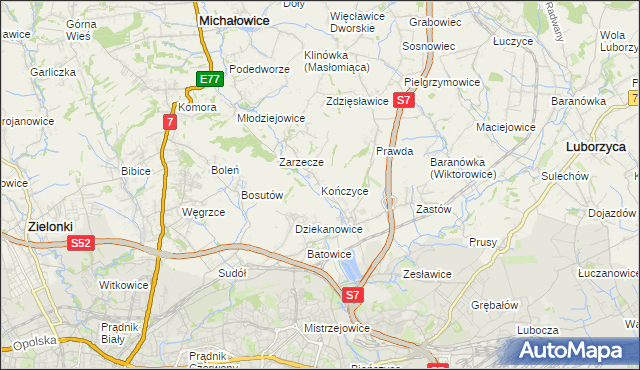 mapa Kończyce gmina Michałowice, Kończyce gmina Michałowice na mapie Targeo