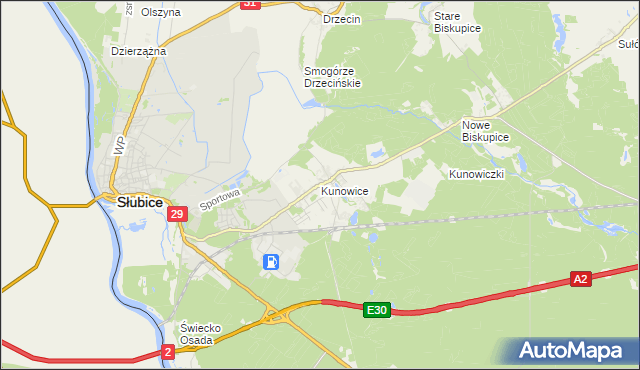 mapa Kunowice, Kunowice na mapie Targeo
