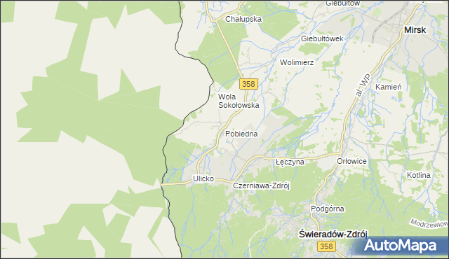 mapa Pobiedna gmina Leśna, Pobiedna gmina Leśna na mapie Targeo