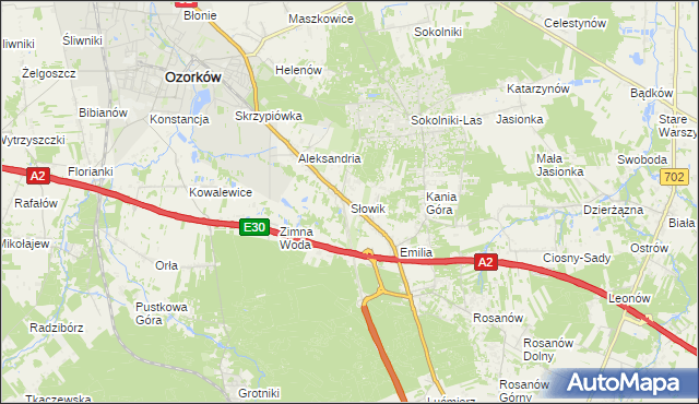 mapa Słowik gmina Zgierz, Słowik gmina Zgierz na mapie Targeo