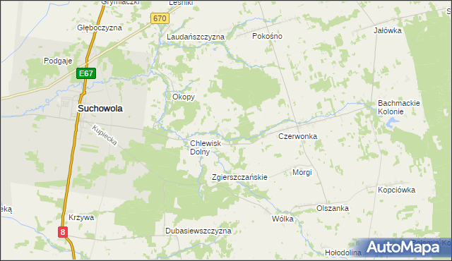 mapa Brukowo, Brukowo na mapie Targeo